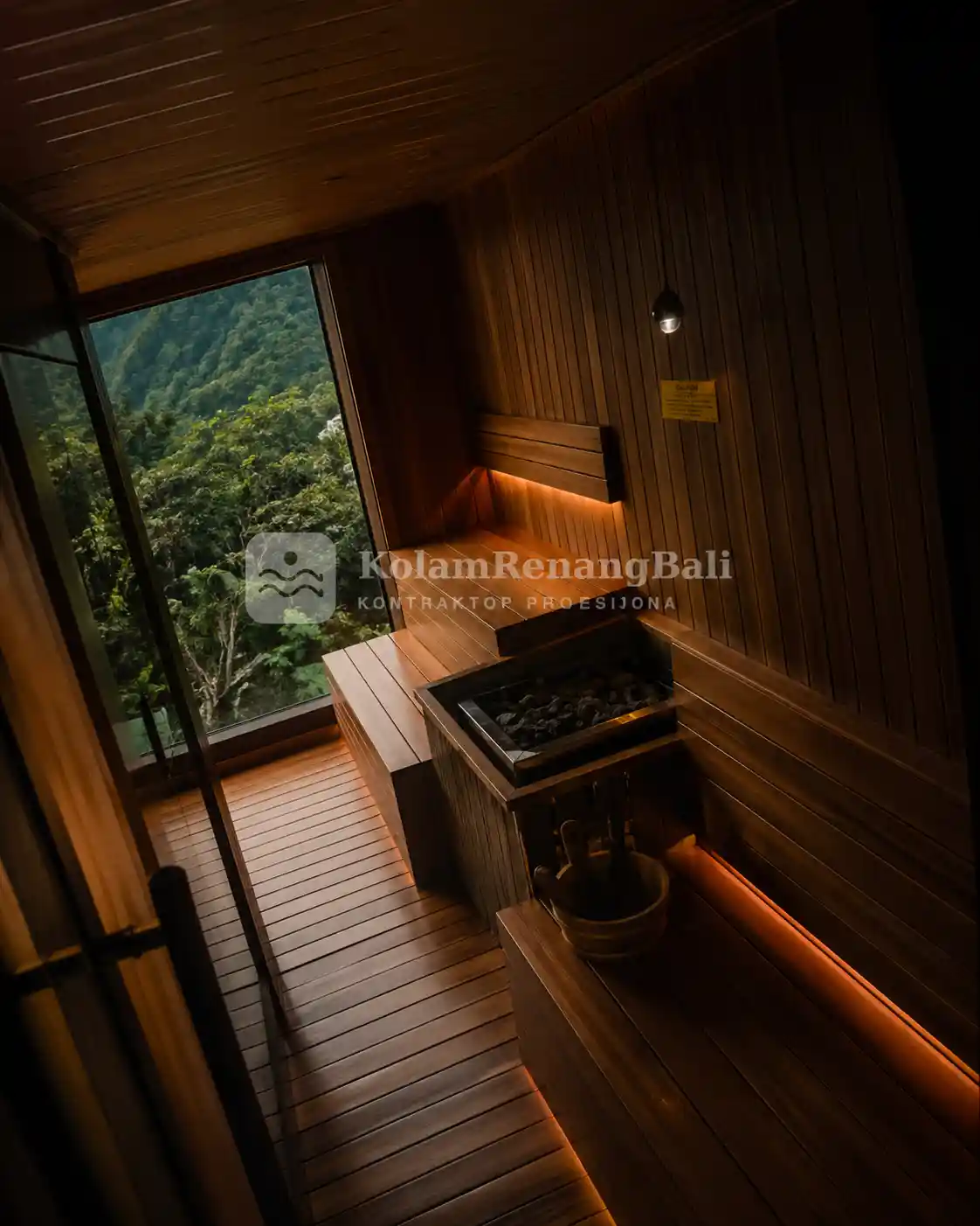 Interior sauna kayu cedar Western Red Cedar di Bali dengan finishing premium