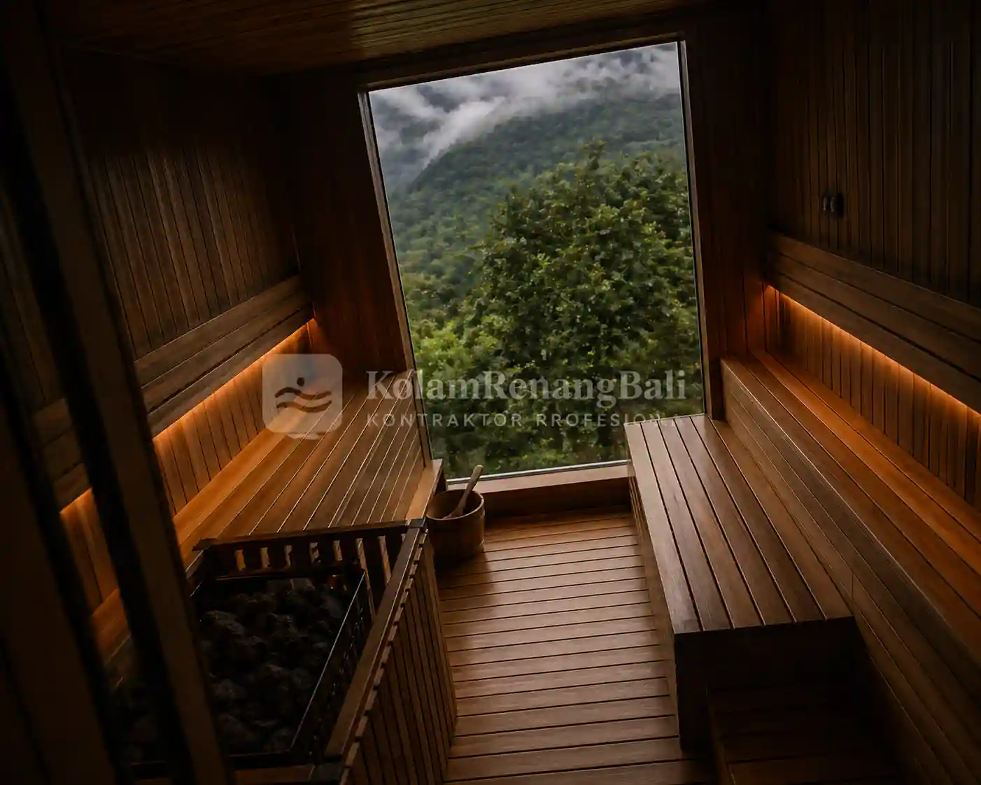 Sauna steam room di villa Bali dengan desain modern dan material premium