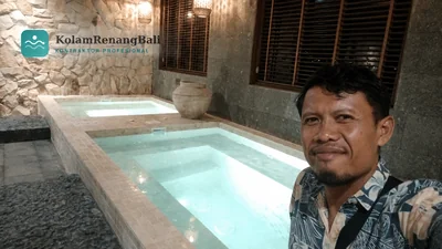 Kontraktor kolam renang Karangasem - proyek infinity pool view Gunung Agung dan Selat Lombok